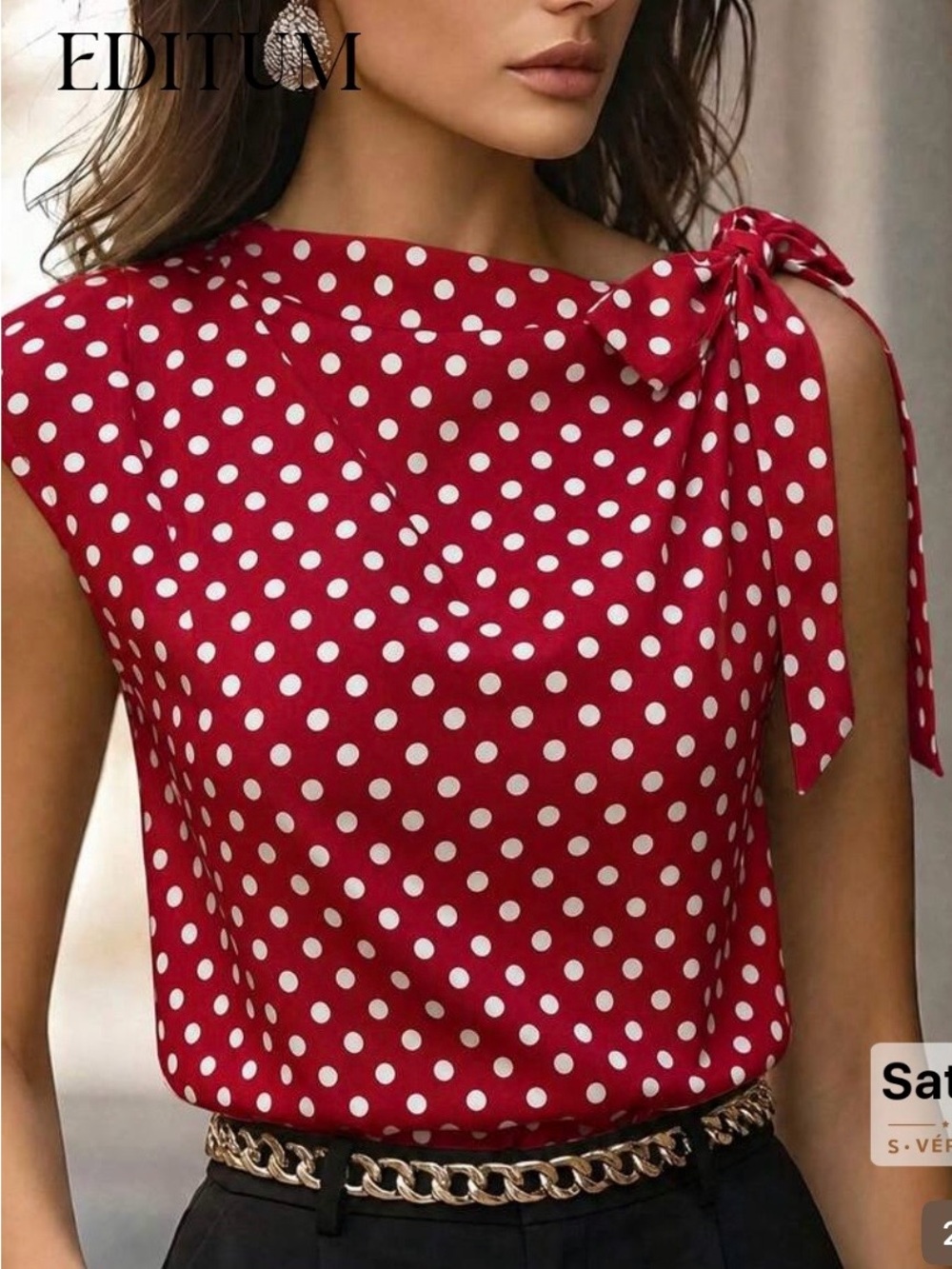 SHEIN Red & White Polka Dot Bow-Shoulder Camisole
